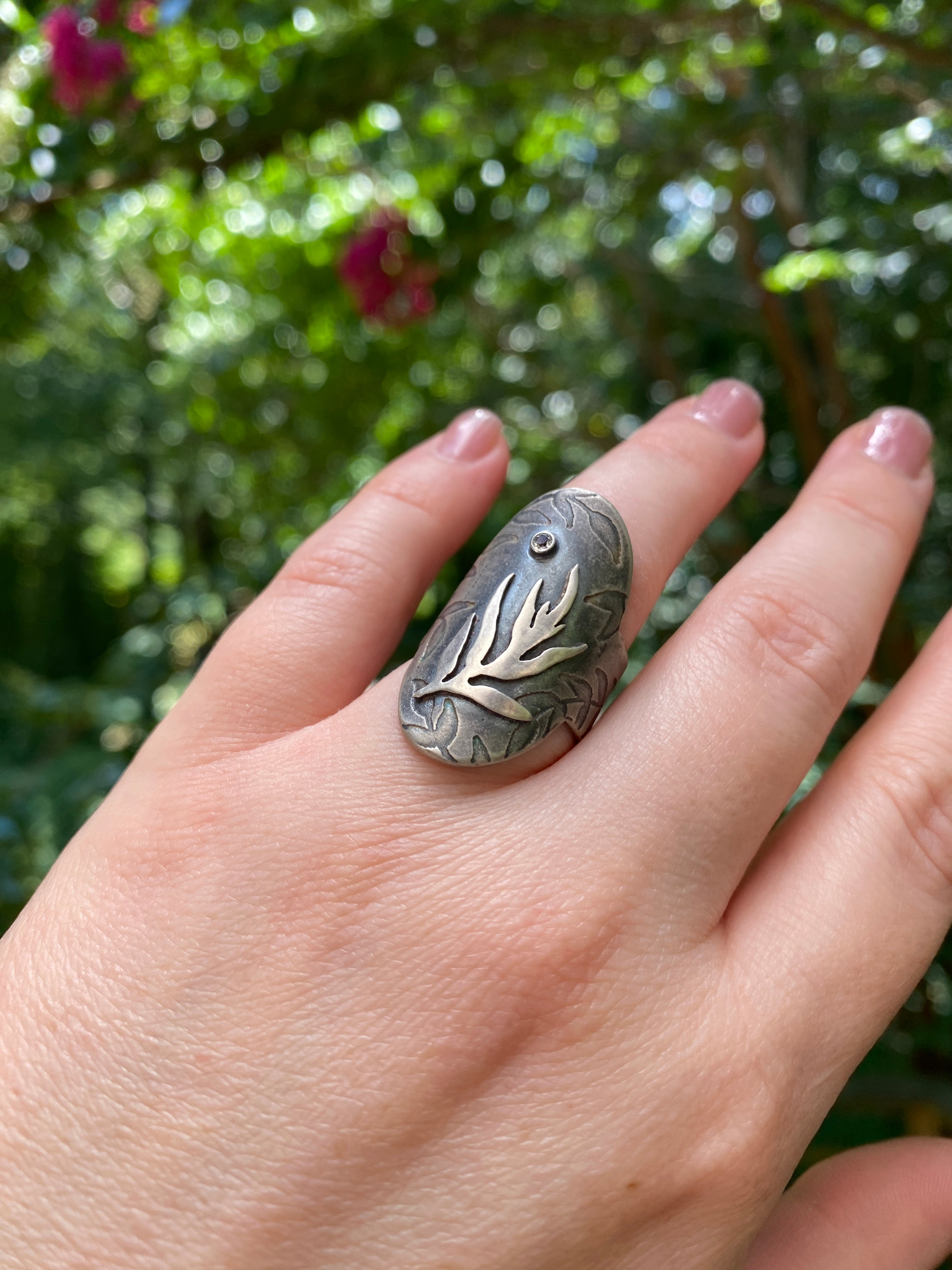 Mugwort + White Sapphire Wide Band Ring Size 7