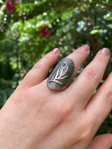 Mugwort + White Sapphire Wide Band Ring Size 7