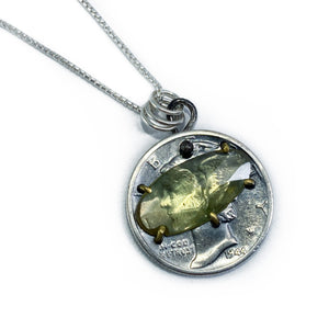 Mercury Dime + Peridot Necklace